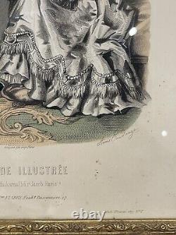 Tableau LOUIS XV bois dore gravures élégante Mode