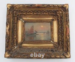 Tableau Marine Huile/panneau Bateau De Peche Signe J Marcelin Cadre Bois Dore