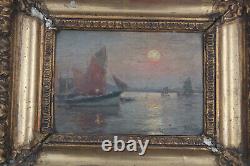 Tableau Marine Huile/panneau Bateau De Peche Signe J Marcelin Cadre Bois Dore