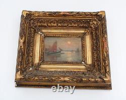 Tableau Marine Huile/panneau Bateau De Peche Signe J Marcelin Cadre Bois Dore