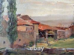 Tableau Peinture A L Huile / Bois, Campagne Cadre Bois Dore 1902