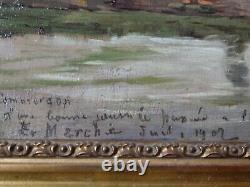 Tableau Peinture A L Huile / Bois, Campagne Cadre Bois Dore 1902