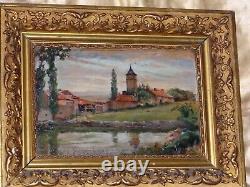 Tableau Peinture A L Huile / Bois, Campagne Cadre Bois Dore 1902