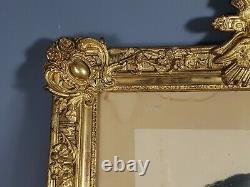 Très grand beau cadre XVIIIe s. Bois et stuc doré 95x73 feuillure 70,5x57,5 cm