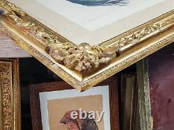 Très grand beau cadre XVIIIe s. Bois et stuc doré 95x73 feuillure 70,5x57,5 cm